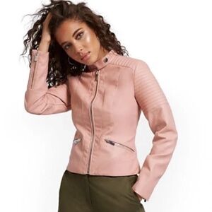 Pink Women's Faux Leather Biker moto Jacket Size S NY&Co valentines day